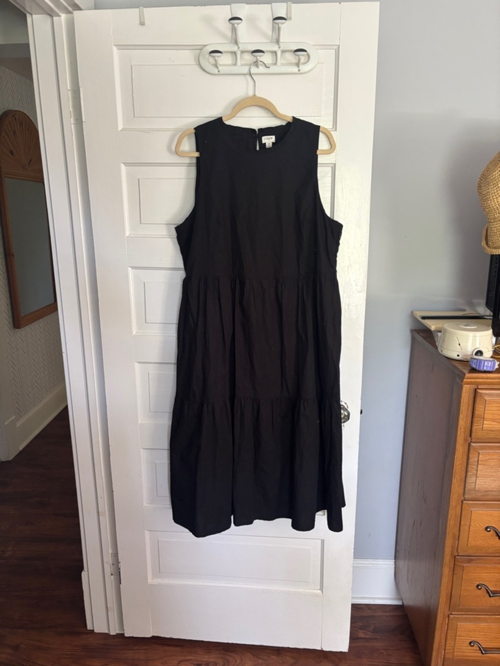 J. Crew Black Sleeveless Tiered Midi Dress